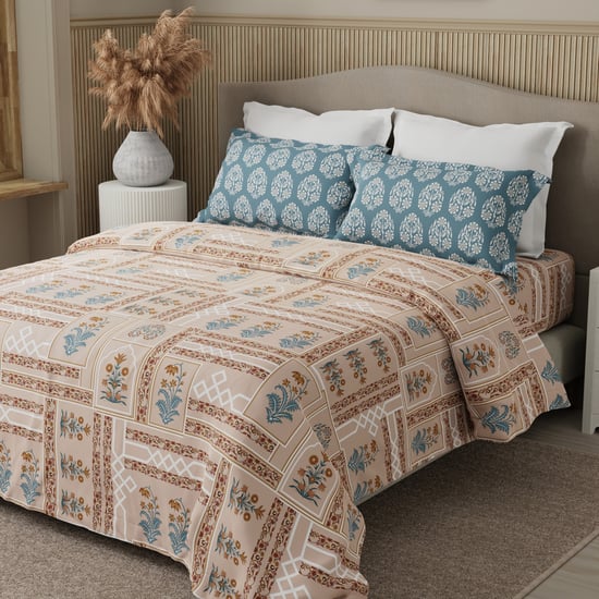 BOUTIQUE LIVING Valatia Karigiri Cotton 200TC Ethnic Print 3Pcs Queen Bedsheet Set