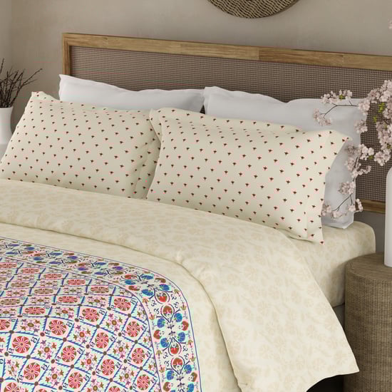 BOUTIQUE LIVING Valatia Gypsy Cotton 200TC Ethnic Print 3Pcs Super King Bedsheet Set