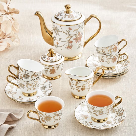 Ebony Floral 15Pcs Bone China Printed Tea Set