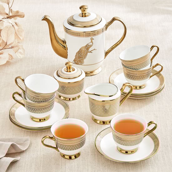 Ebony Peacock 15Pcs Bone China Printed Tea Set