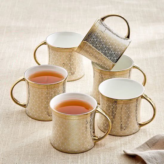 Ebony Classic Director Set of 6 Bone China Printed Coffee Mugs - 200ml