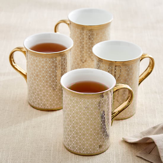 Ebony Classic Zing Set of 4 Bone China Printed Coffee Mugs - 390ml