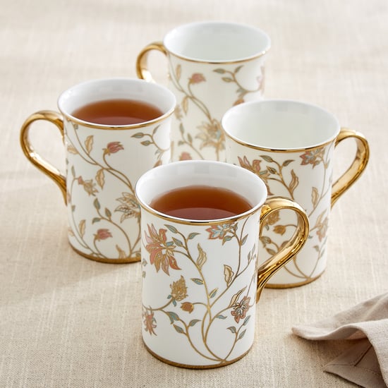 Ebony Annie Set of 4 Bone China Floral Print Coffee Mugs - 390ml
