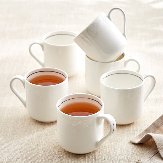 Ivory Zilver Crist Set of 6 Bone China Printed Coffee Mugs - 200ml