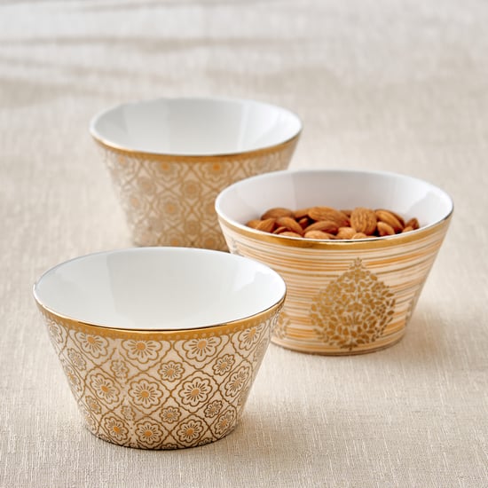 Mandarin Iris Hoja Set of 3 Bone China Printed Serving Bowls - 320ml