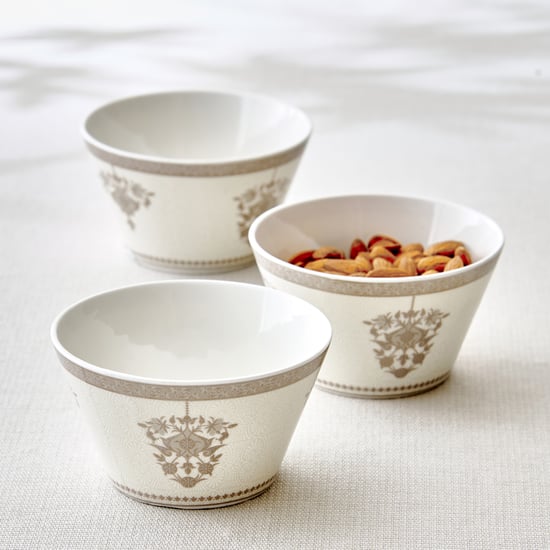Noori Platina Set of 3 Bone China Printed Serving Bowls - 320ml