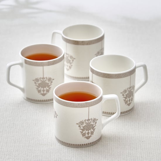 Noori Platina Director Set of 4 Bone China Printed Coffee Mugs - 220ml