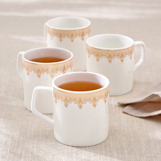 Noori Swan Set of 4 Bone China Printed Director Coffee Mugs - 220ml
