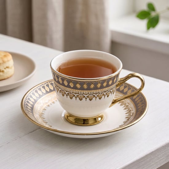 Midas Grisa Bone China Printed Cup and Saucer - 150ml