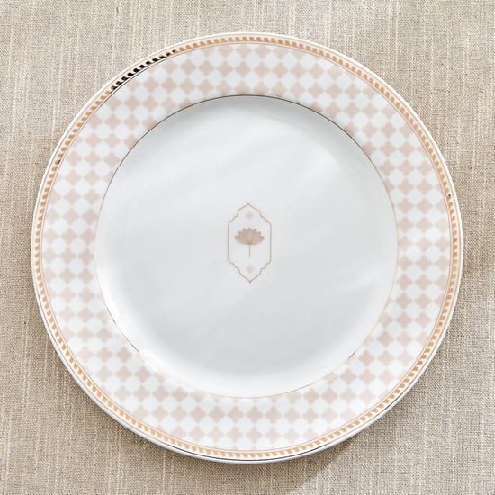 India Inspired Lotus Georgian Bone China Printed Dinner Plate - 28.5cm