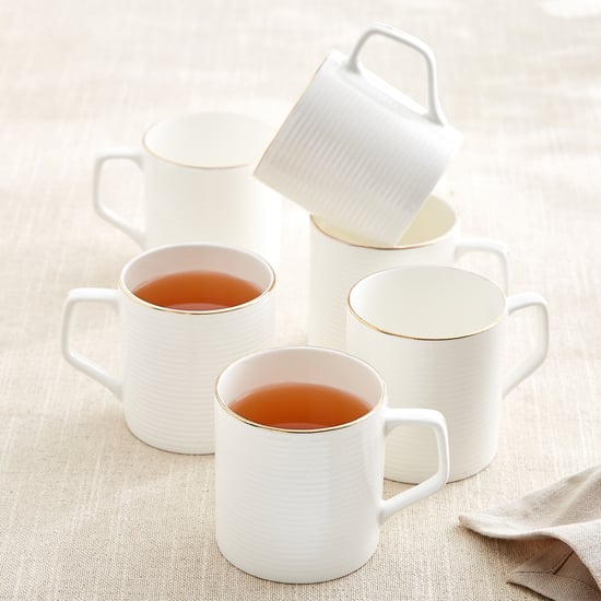 Zura Linia Director Set of 6 Bone China Ribbed Coffee Mugs - 220ml