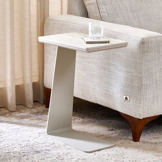 Ivory Ceramic Top C End Table - Beige