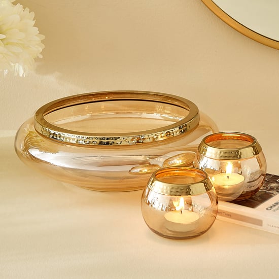 Kimora Austin Fantasy Set of 2 Glass T-Light Holders with Decorative Bowl