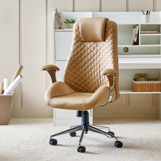 Zuby Diamond Faux Leather High-Back Office Chair - Beige