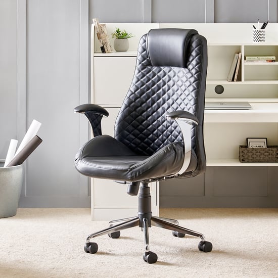 Zuby Diamond Faux Leather High Back Office Chair - Black