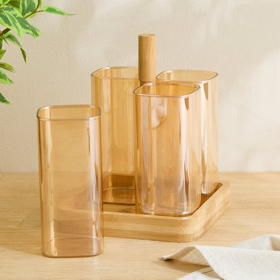 Elvo Seong Set of 4 Borosilicate Glass Tumblers with Bamboo Holder - 380ml