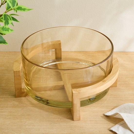 Elvo Seong Glass Serving Bowl with Bamboo Stand - 2.5L