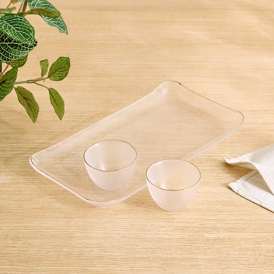 Olen Gleam 3Pcs Glass Chip and Dip Platter