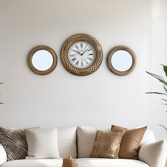 Corvus Festive Mystic 3Pcs Decorative Mirrors and Wall Clock Set