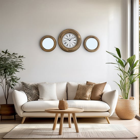 Corvus Festive Mystic 3Pcs Decorative Mirrors and Wall Clock Set