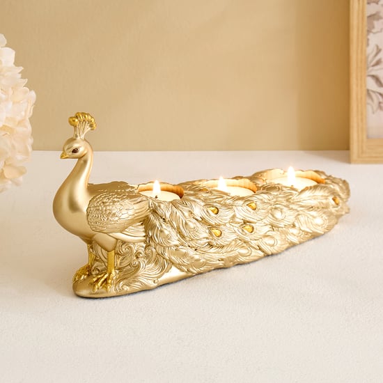 Mayur Zeus Polyresin Peacock Multi T-Light Holder