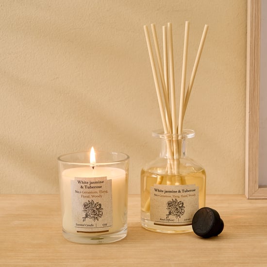 Vicente White Jasmine and Tuberose Reed Diffuser with Jar Candle Set
