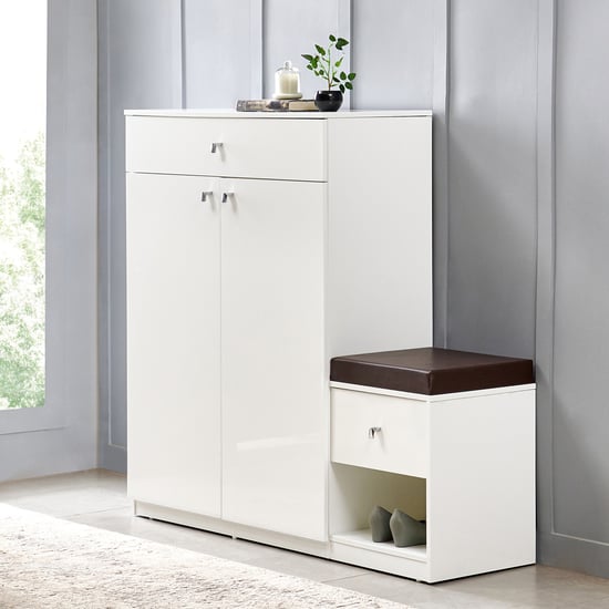 Astra 15 Pairs Shoe Cabinet with Cushion Seat - White