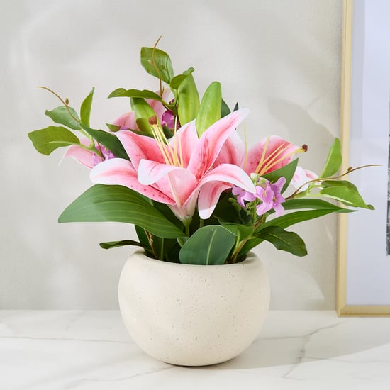 Lets Garden Hedge Artificial Lily Flowers in Ceramic Pot