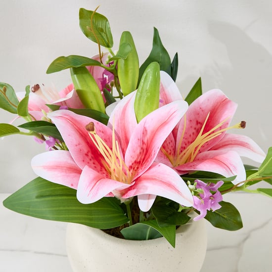 Lets Garden Hedge Artificial Lily Flowers in Ceramic Pot