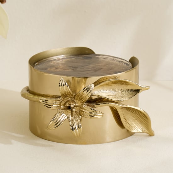 Amara Ava Set of 4 Glass Coasters with Metal Holder