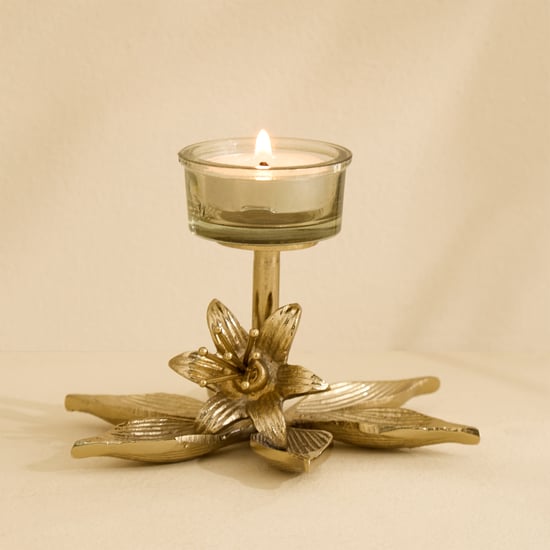 Amara Ava Glass and Aluminium Floral T-Light Holder