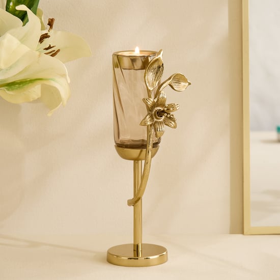 Amara Ava Glass and Metal Pedestal T-Light Holder