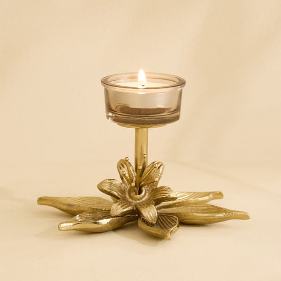 Amara Ava Glass and Aluminium Floral T-Light Holder
