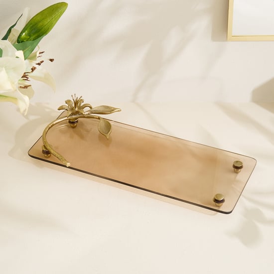 Amara Ava Glass and Aluminium Floral Decorative Tray