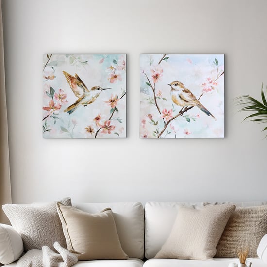 Brezza Set of 2 Canvas Birds Picture Frames - 50x50cm