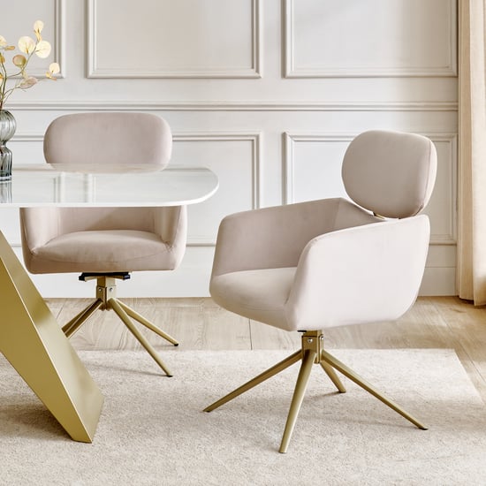 Homeshores Set of 2 Fabric Swivel Dining Chairs - Beige
