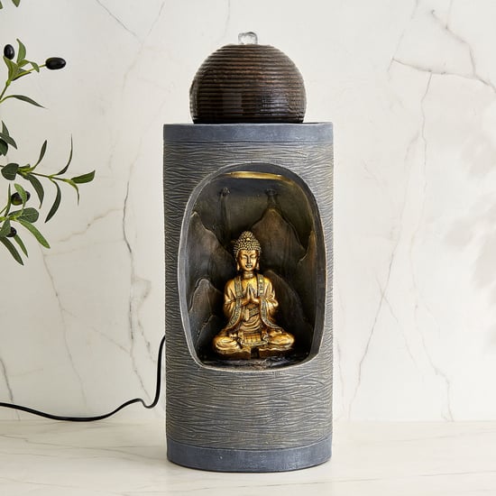 Alpine Modern Polyresin Buddha in Cave Water Fountain - 19.5x49cm