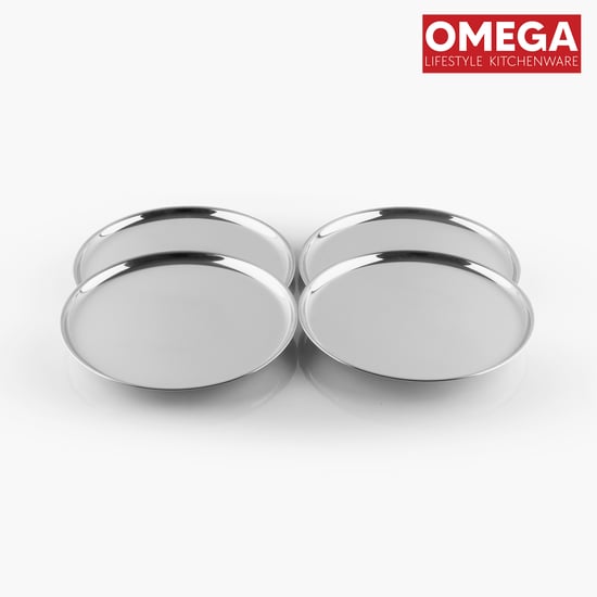OMEGA Set of 4 Stainless Steel China Dinner Plate - 28.5cm