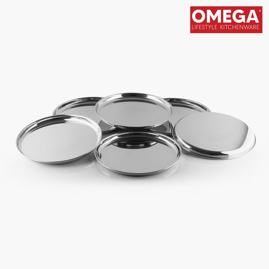 OMEGA Set of 6 Stainless Steel Dinner Plate - 17.5cm