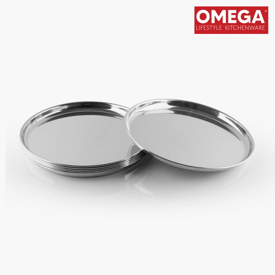 OMEGA Set of 6 Stainless Steel Dinner Plate - 17.5cm