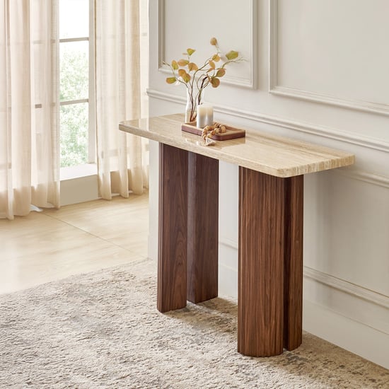 Sundried Sanctuary Faux Marble Top Console Table - Walnut