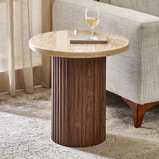 Sundried Sanctuary Faux Marble Top End Table - Walnut