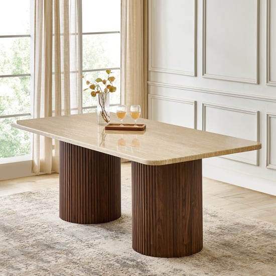 Sundried Sanctuary Faux Marble Top 6-Seater Dining Table - Beige