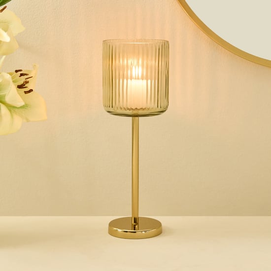 Soma Bloom Glass Ribbed Pedestal Votive Candle Holder - Large