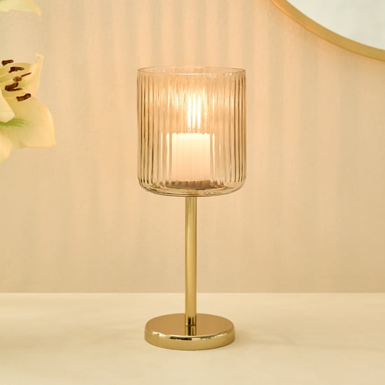 Soma Bloom Glass Ribbed Pedestal Votive Candle Holder - Small