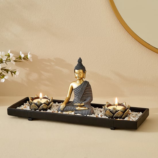 Renaissance Erin 3Pcs Polyresin Sitting Buddha Figurine with T-Light Holders