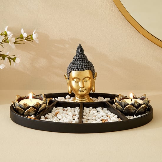 Renaissance Erin 3Pcs Polyresin Buddha Figurine with T-Light Holders