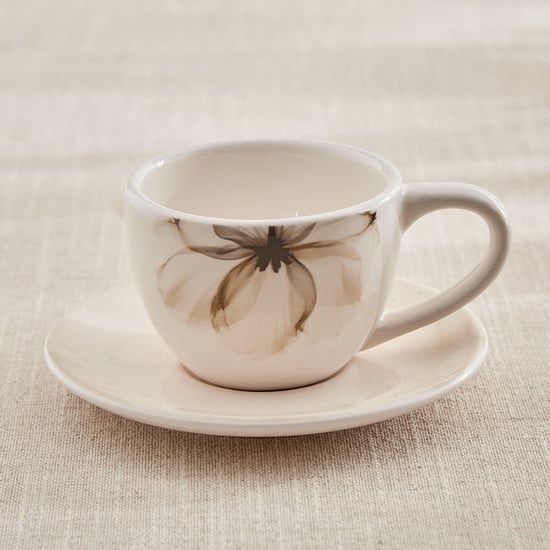 Moksha Mocha Mousse Stoneware Floral Print Cup and Saucer - 230ml