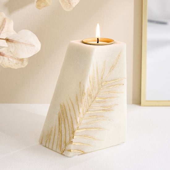 Oro Polyresin Leaf Foil Print T-Light Holder