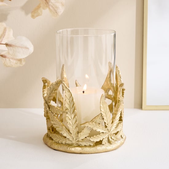 Oro Glass and Polyresin Leaf Candle Holder - Small